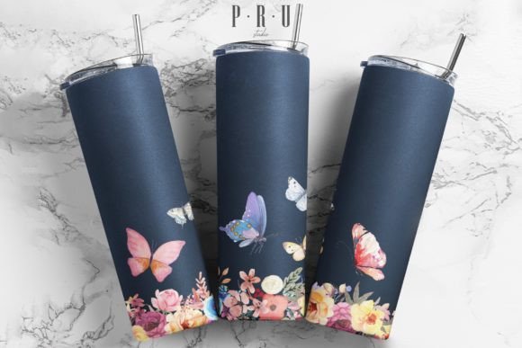 20oz Skinny Tumbler Flower and Butterfly