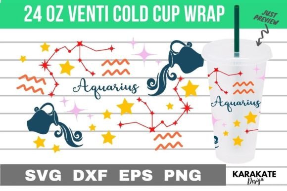 Aquarius Zodiac, 24 Oz Venti Cup Wrap