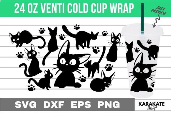 Cool Black Cat, 24 Oz Venti Cup Wrap