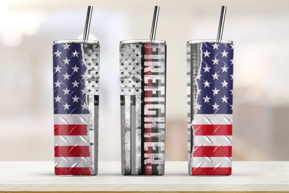 Firefighter USA Tumbler 20oz Skinny