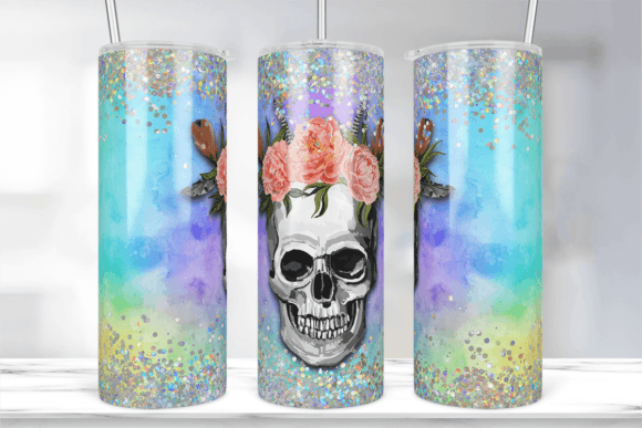 Floral Boho Skull Tumbler Wrap PNG