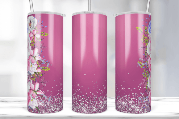 Floral Pink Glitter Tumbler Wrap