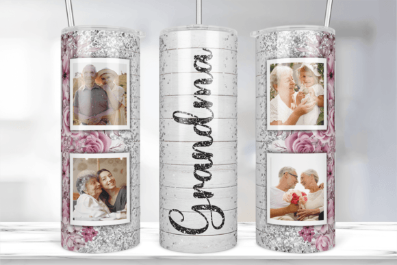 Grandma Purple Rose Photo Frame Tumbler