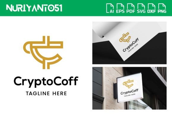 Letter Initial C Crypto Coffee Cup Logo
