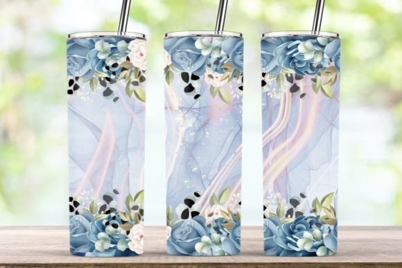 Rose Blue Flower Tumbler Wrap PNG